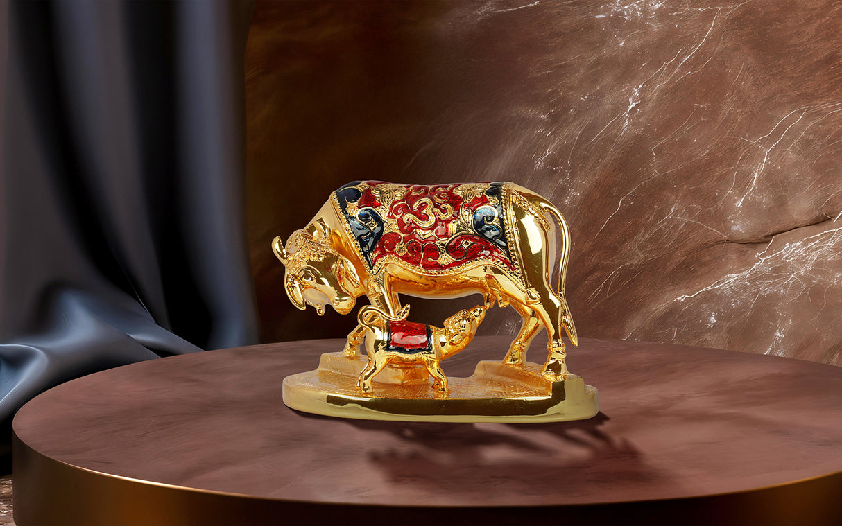 Gold Meenakari Cow with Calf