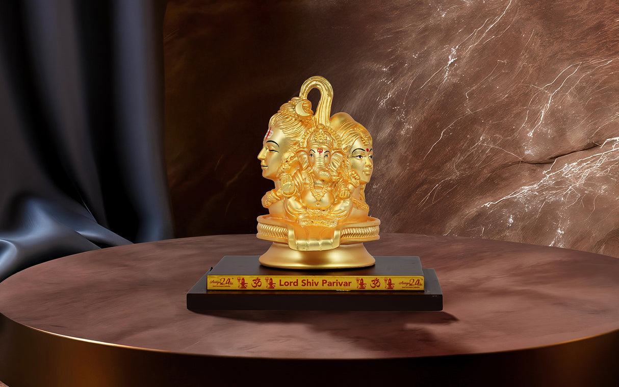 Gold Matte Holy Family Idol – Shiv, Shakti & Ganesha