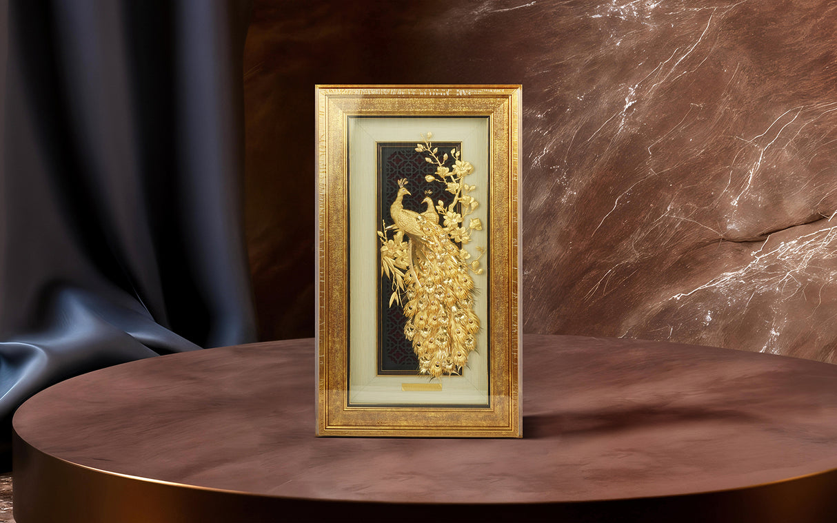 Gold Plated Twin Peacock with Tree Frame
