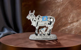 Oval Base Silver Cow with Calf Idol